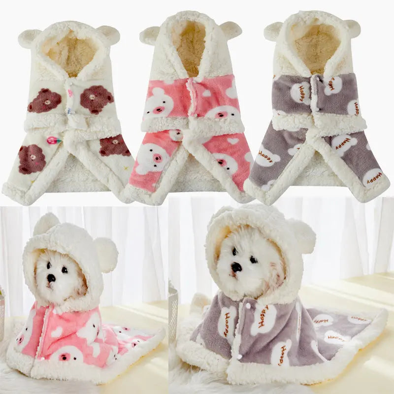 Pet Clothes Warm Thickened Flannel Hooded Shawl Pajamas JD Pet Boutique