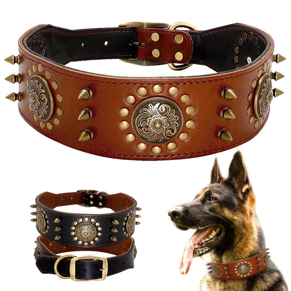 Leather Stud Dog Collar Large Dog Anti-Bite Stud Dog Collar JD Pet Boutique