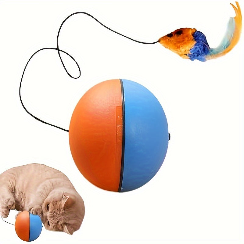 Interactive Cat Toy Ball Plush Mouse Exercise Blue And Orange