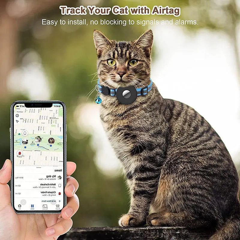 Airtag Pet Collar With Bell Reflective Adjustable Anti-lost Cat Dog Collar JD Pet Boutique