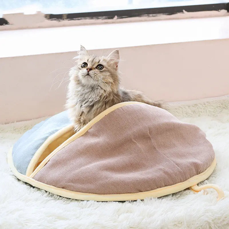 Round Fan Cotton And Linen Wool Warm Semi Enclosed Pet Nest For Cat Small Dog 1