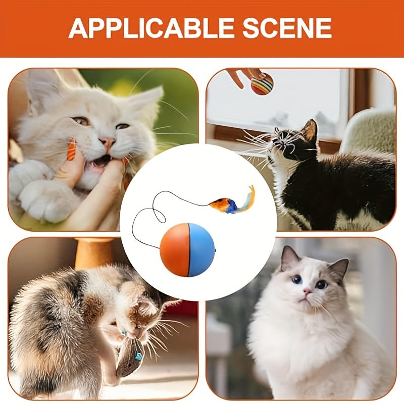 Interactive Cat Toy Ball Plush Mouse Exercise Blue And Orange