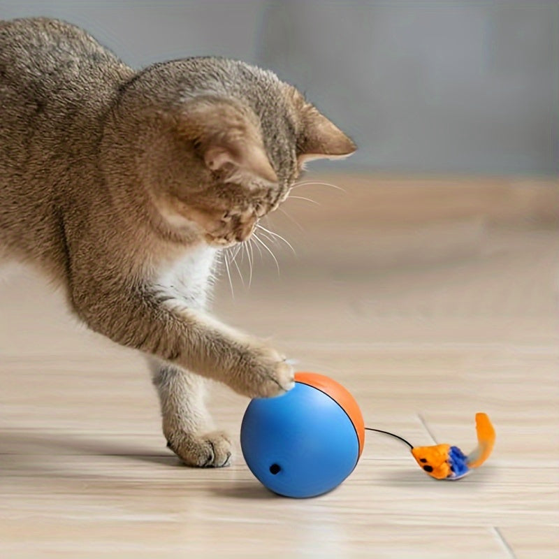 Interactive Cat Toy Ball Plush Mouse Exercise Blue And Orange