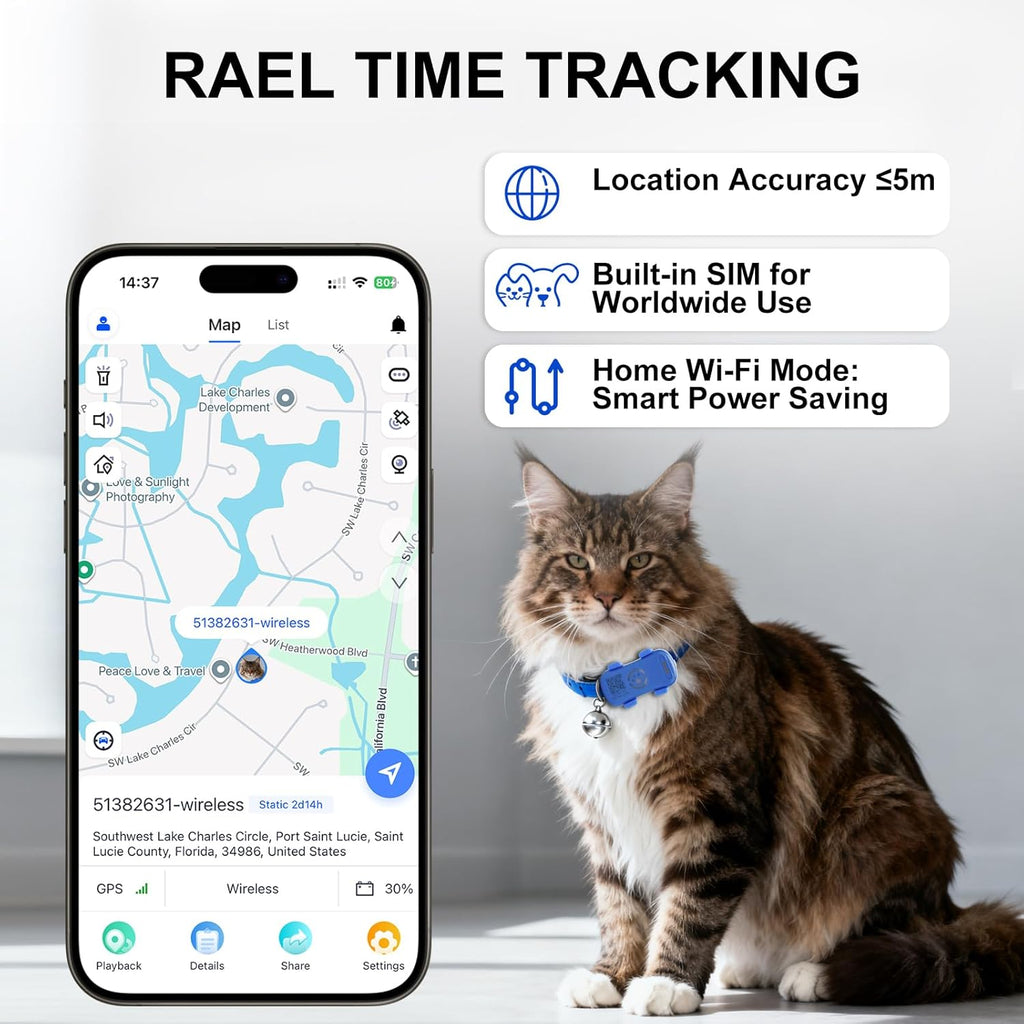 Dog GPS Tracker Real Time, Anti-Lost Pet Tracker With Geofence, Flash Light And Sound Alarm, Unlimited Distance Tracking, Fits Most Pet Collars, Subscription Required