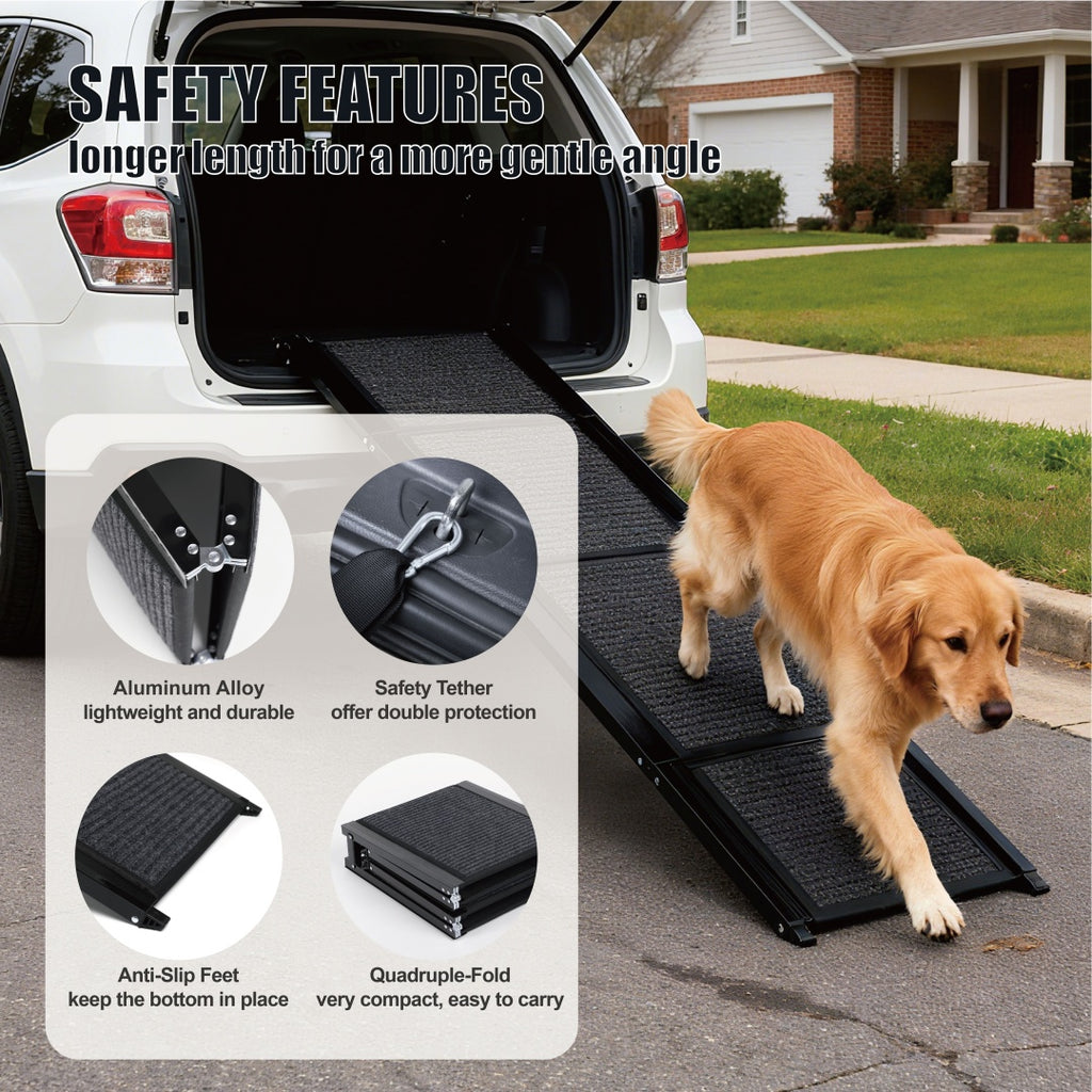 Dog Ramp For Car 65x17 Large Folding Pet Stair Ramps For Truck, SUV, With Non-Slip Surface, Up To 250LBS, Outdoor Dog Car Ramp For Medium  Large Dogs, Portable Pet Steps