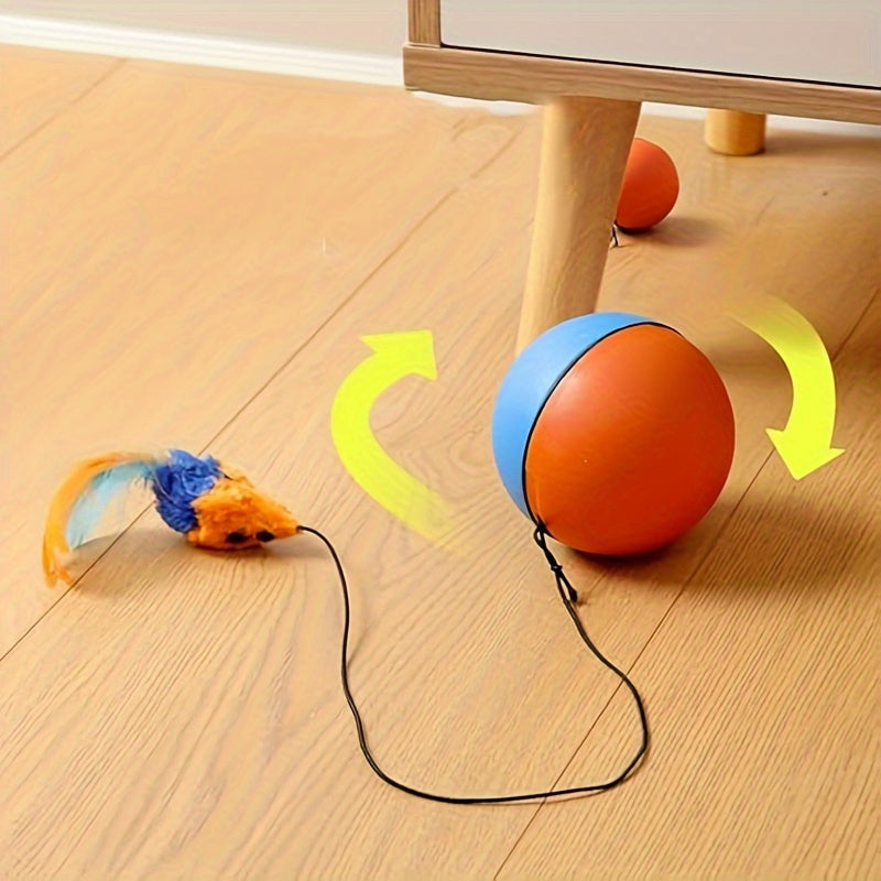 Interactive Cat Toy Ball Plush Mouse Exercise Blue And Orange