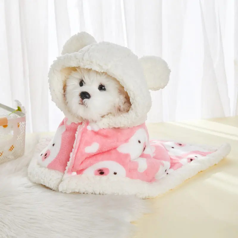 Pet Clothes Warm Thickened Flannel Hooded Shawl Pajamas JD Pet Boutique