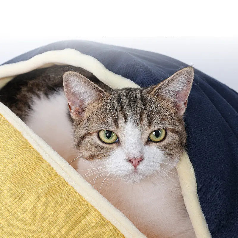 Round Fan Cotton And Linen Wool Warm Semi Enclosed Pet Nest For Cat Small Dog 1