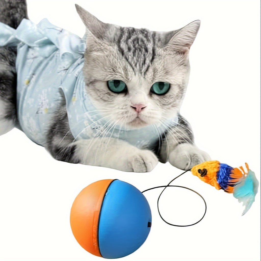 Interactive Cat Toy Ball Plush Mouse Exercise Blue And Orange